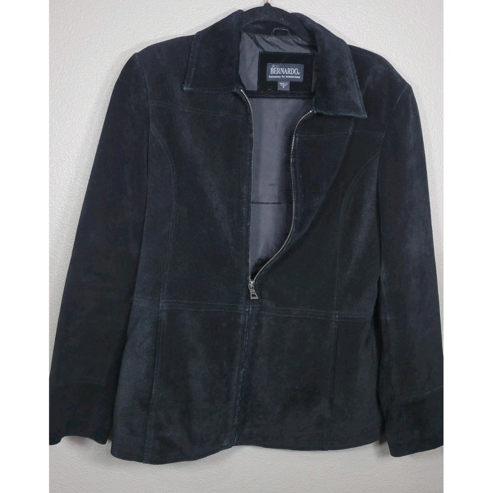 Bernardo‎ Genuine Suede Jacket Black Zip Front Tailored Small